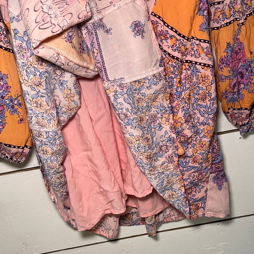 Free People Mixin It Up Long Sleeve Mini Dress Bright Paisley Print - Picture 6 of 14